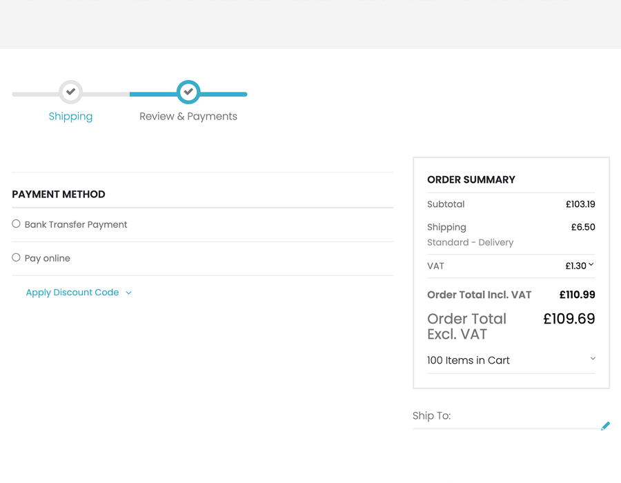 Payment methods at checkout